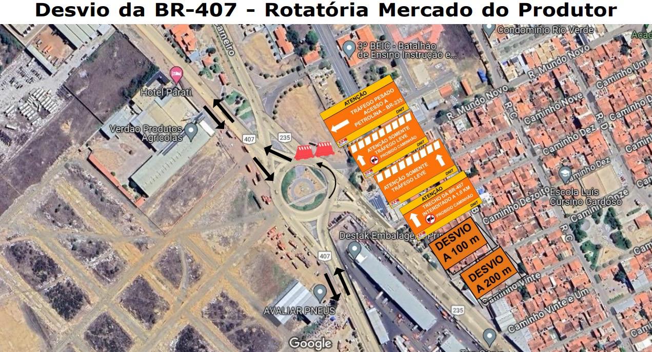 Travessia Urbana: Construtora Luiz Costa informa alterações no tráfego da BR-407 em Juazeiro para veículos pesados