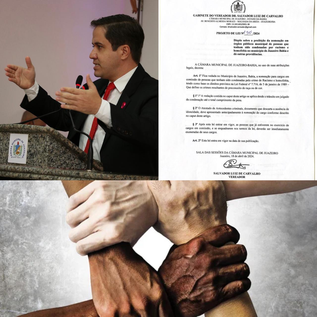 Projeto do Vereador Dr. Salvador, proíbe nomeação de racistas e homofóbicos pelo poder público, em Juazeiro